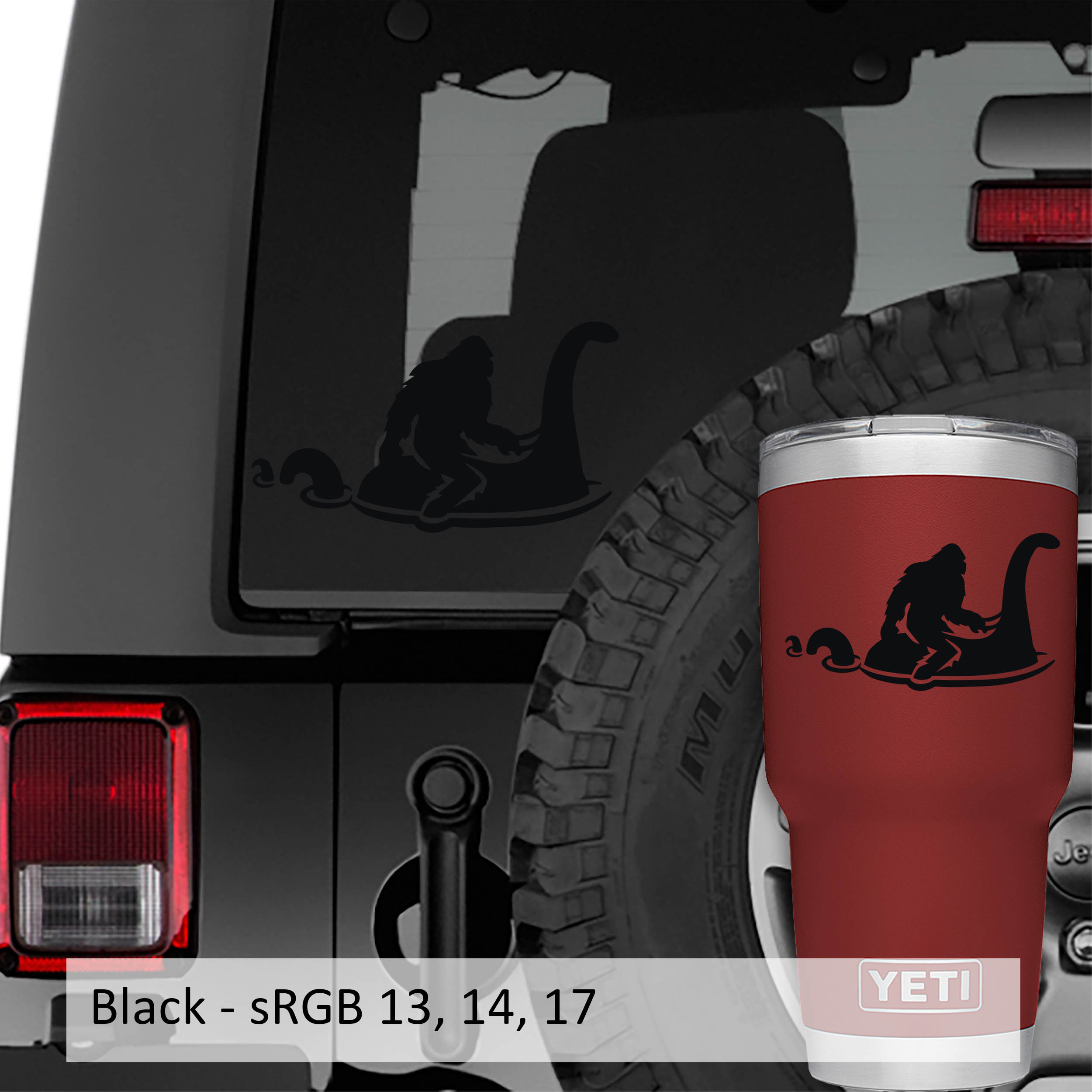 Bigfoot Riding Nessie Vinyl Decal