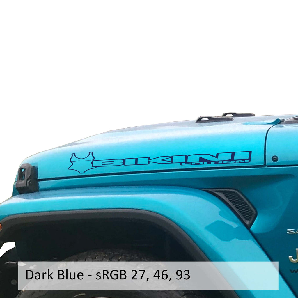 Dark blue Bikini edition side hood decal mockup pair for Jeep Wrangler JL Gladiator JT