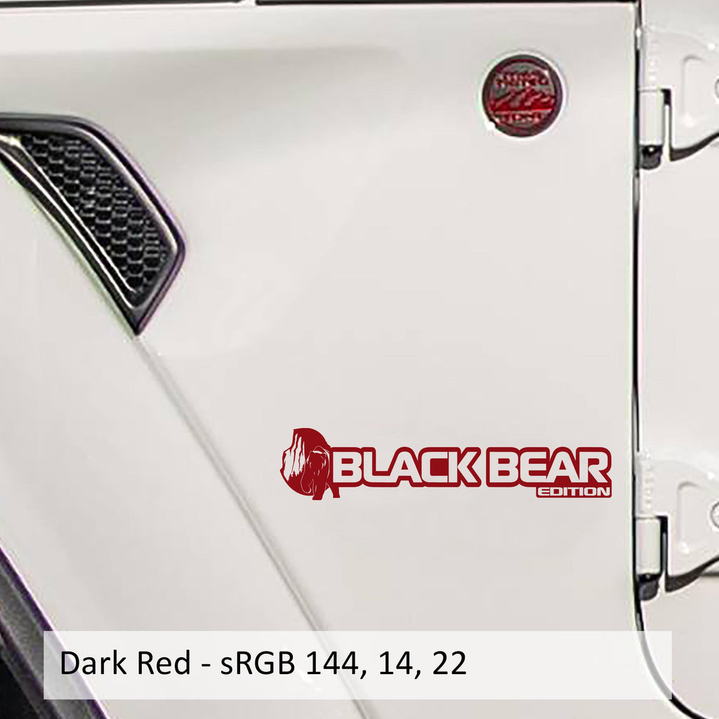 Dark red Black Bear Edition fender decal pair flat layout for Jeep Wrangler JL Gladiator JT