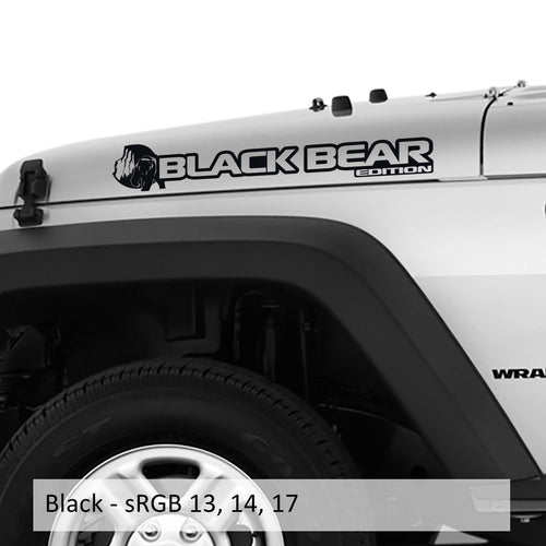 Black Black Bear edition side hood decal mockup pair for Jeep Wrangler JL Gladiator JT