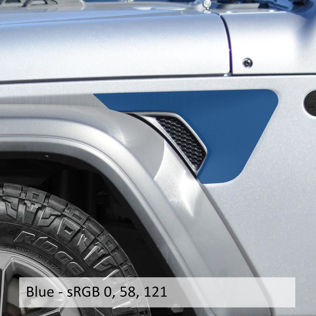 Blackout 2pc Fender Vent Vinyl Transfer Decals for 18+ Wrangler JL JLU Gladiator JT