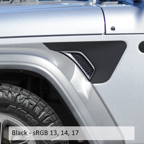 Blackout 2pc Fender Vent Vinyl Transfer Decals for 18+ Wrangler JL JLU Gladiator JT