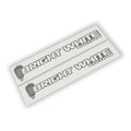 Bright White Edition side hood decal pair in gray vinyl showing bold lettering and Jeep grille icon design