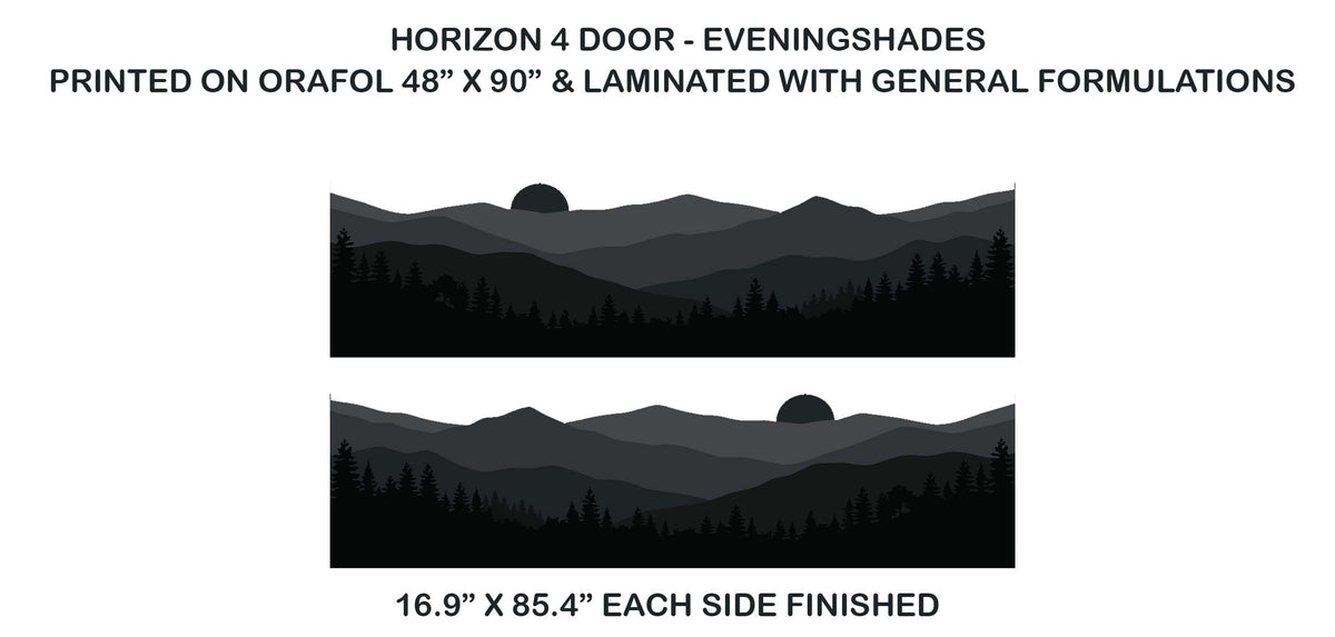 Horizon Tree & Mountain Side Body Door Decals Stripes Vinyl Graphics Kit for Four-Door Bronco 2021-2026