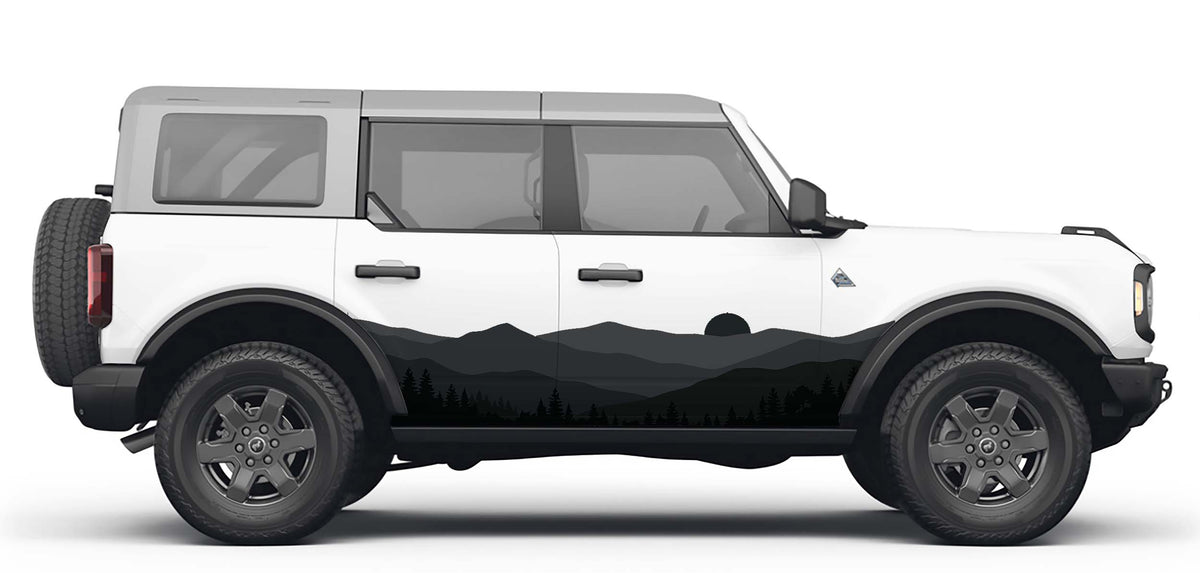 Horizon Tree & Mountain Side Body Door Decals Stripes Vinyl Graphics Kit for Four-Door Bronco 2021-2026