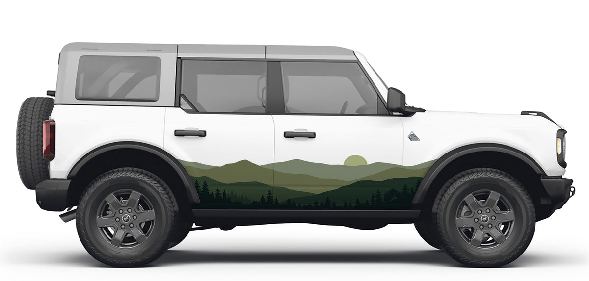 Horizon Tree & Mountain Side Body Door Decals Stripes Vinyl Graphics Kit for Four-Door Bronco 2021-2026