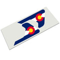 Colorado state flag with C die-cut decal infographic showing waterproof 6 year outdoor durability