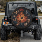 Celestial Zodiac Masterpiece spare tire cover on black Jeep Wrangler rear with Renaissance zodiac art
