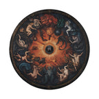 Celestial Zodiac Masterpiece spare tire cover detail showing sunburst zodiac figures and camera cutout