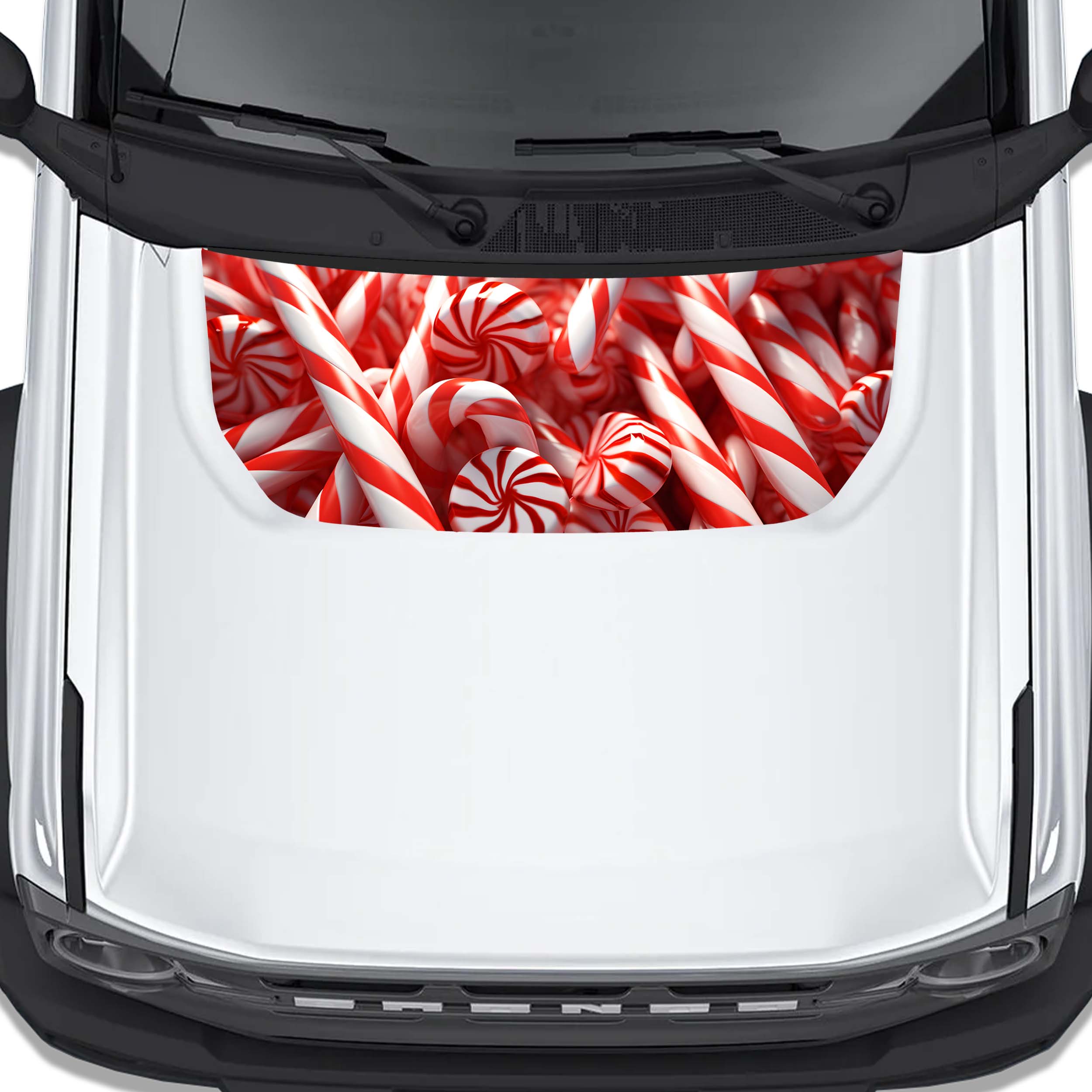 Candy Cane Christmas Hood Graphic Design Decal Fits Ford Bronco 2021+