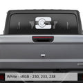 White Colorado flag JT rear sliding window vinyl decal installed on Jeep Gladiator tailgate glass