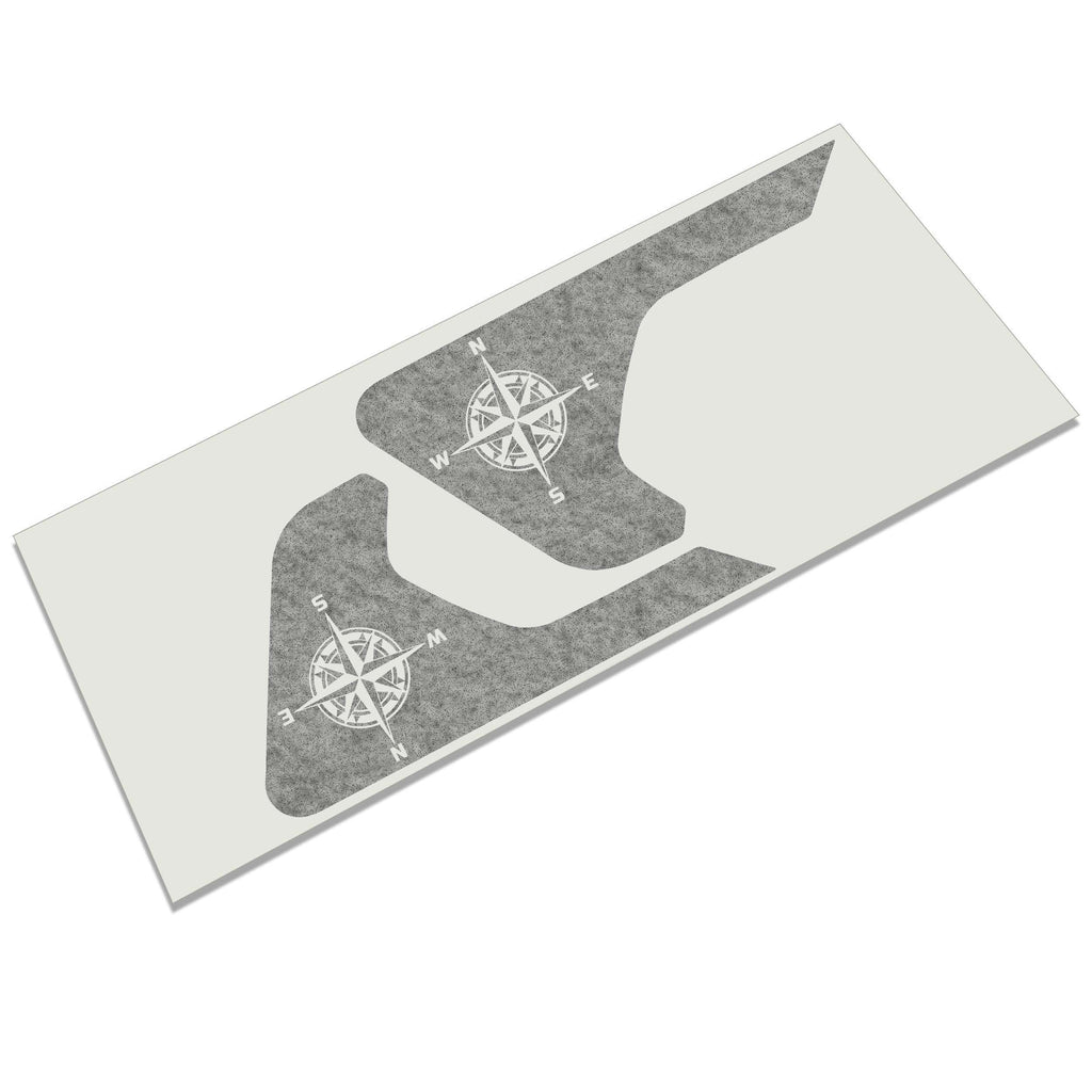 Black nautical compass fender vent decal graphic mockup shown on a Jeep billet vent panel