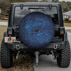 Constellation Star Map spare tire cover installed on black Jeep Wrangler with camera cutout center
