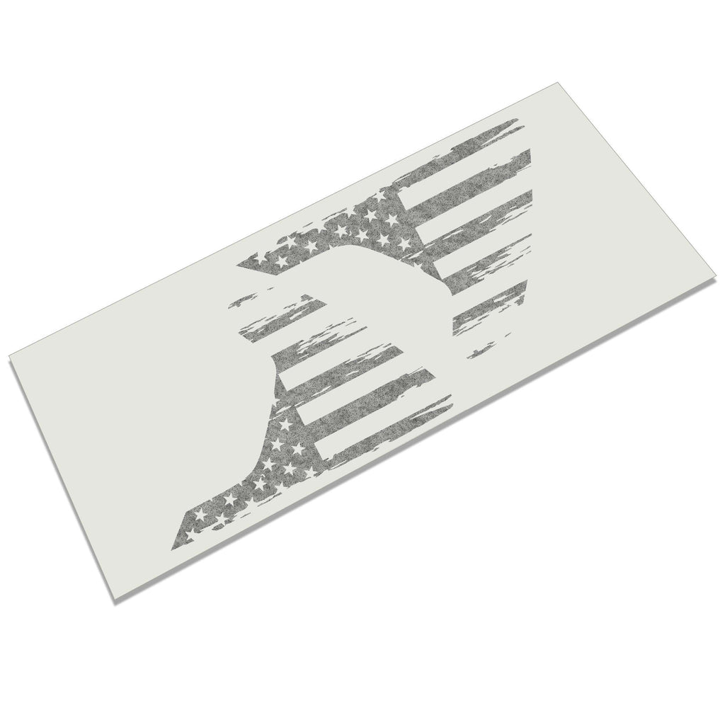 Black distressed tattered American flag fender vent vinyl decal pair shown laid flat