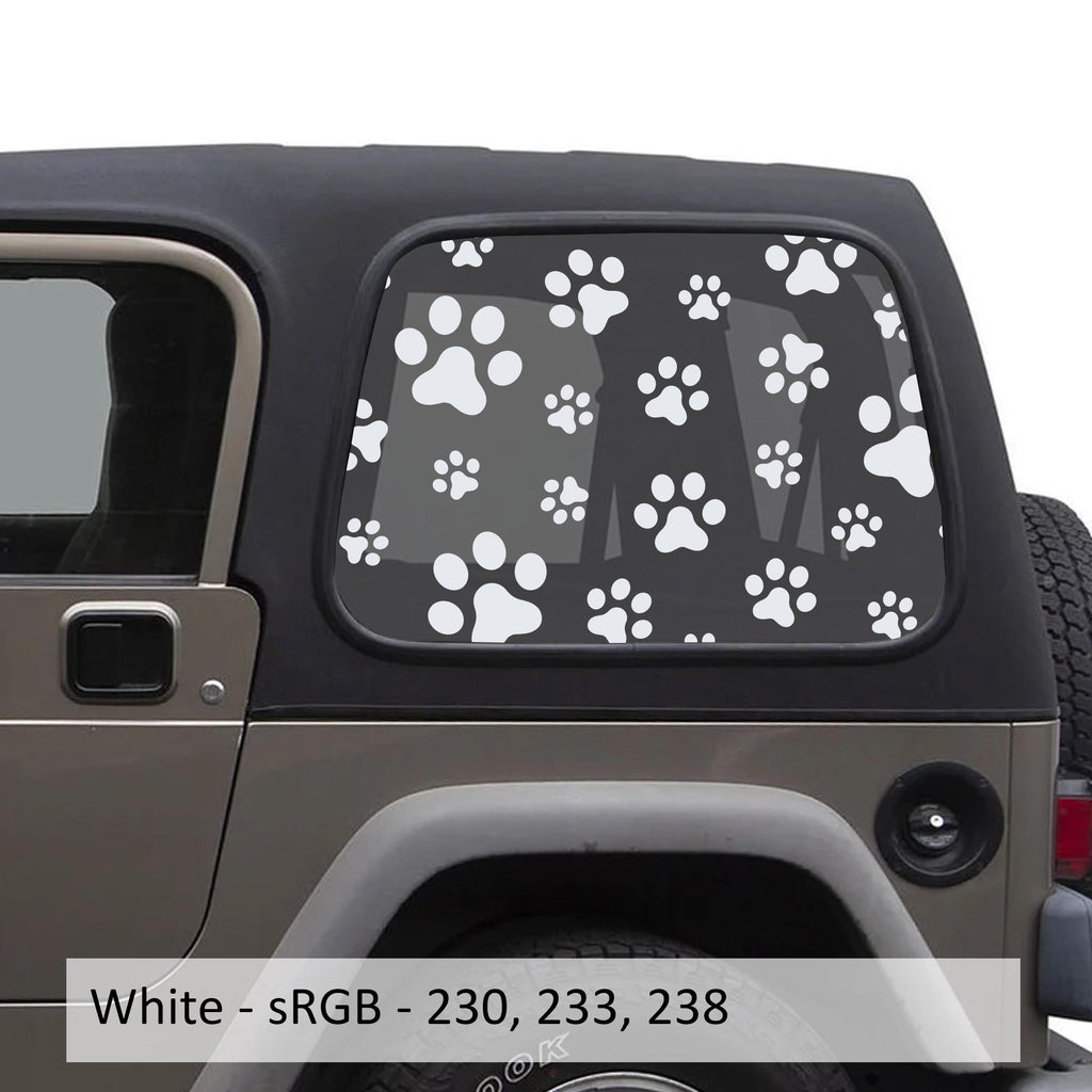 Dog Puppy Paw Print Window Decal Set - Fits Jeep Wrangler TJ Hardtop 1997 - 2006