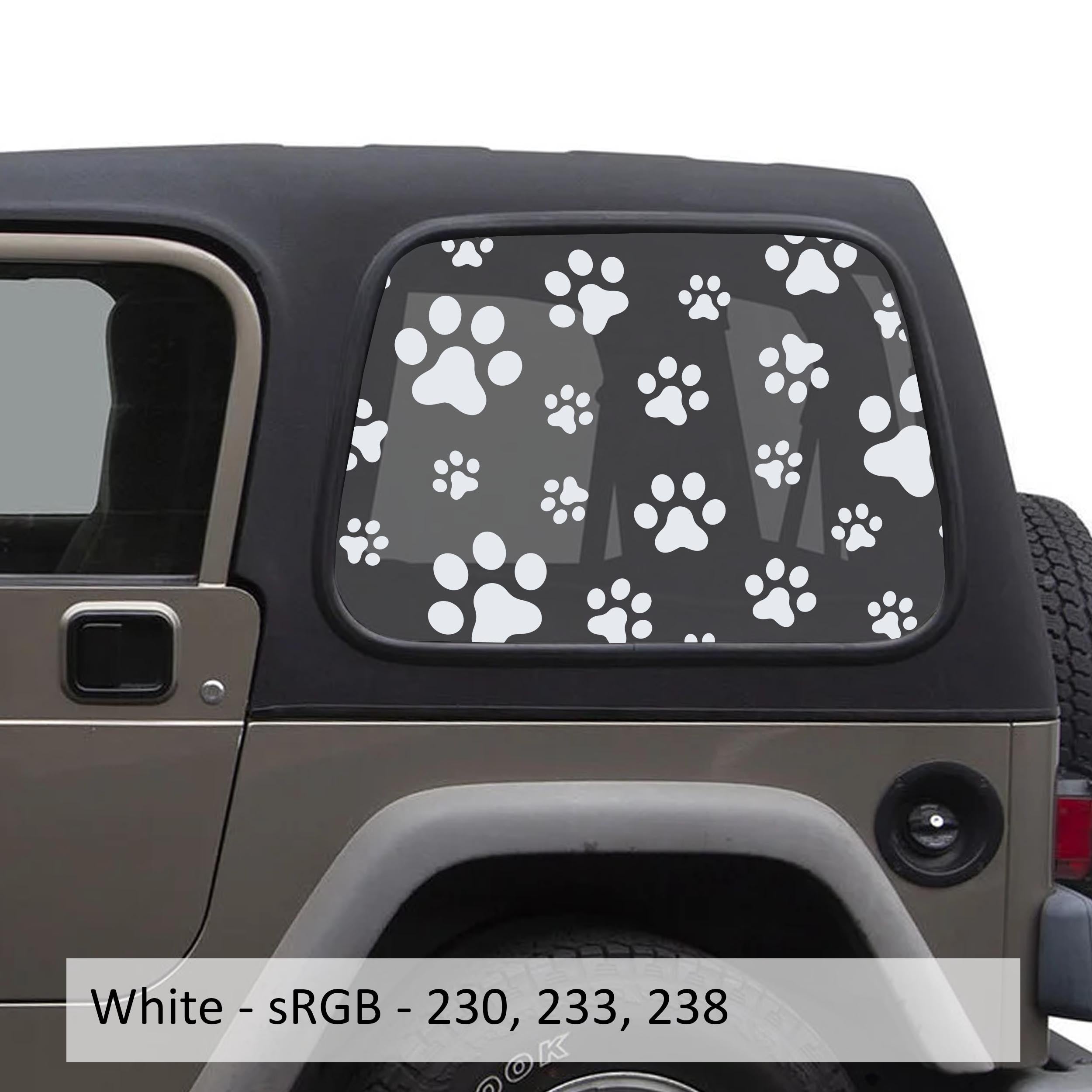 Dog Puppy Paw Print Window Decal Set - Fits Jeep Wrangler TJ Hardtop 1997 - 2006