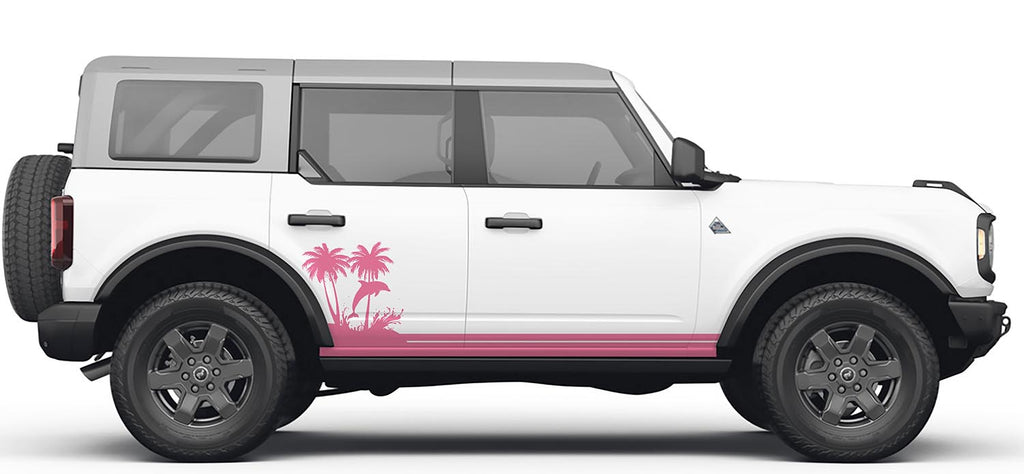 Ocean Dolphin Wave & Palm Tree Lower Rocker Vinyl Decal Fits Ford Bronco 4-Door (2021+)