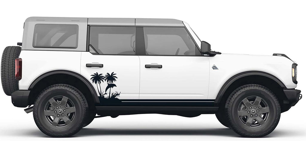 Ocean Dolphin Wave & Palm Tree Lower Rocker Vinyl Decal Fits Ford Bronco 4-Door (2021+)