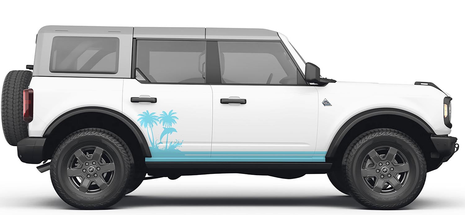 Ocean Dolphin Wave & Palm Tree Lower Rocker Vinyl Decal Fits Ford Bronco 4-Door (2021+)