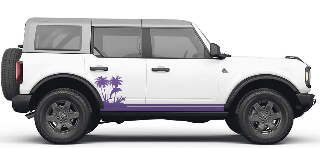 Ocean Dolphin Wave & Palm Tree Lower Rocker Vinyl Decal Fits Ford Bronco 4-Door (2021+)