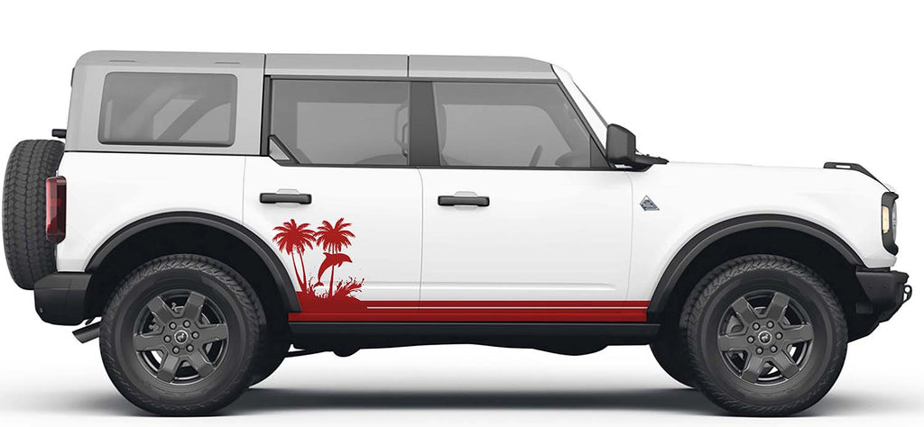 Ocean Dolphin Wave & Palm Tree Lower Rocker Vinyl Decal Fits Ford Bronco 4-Door (2021+)