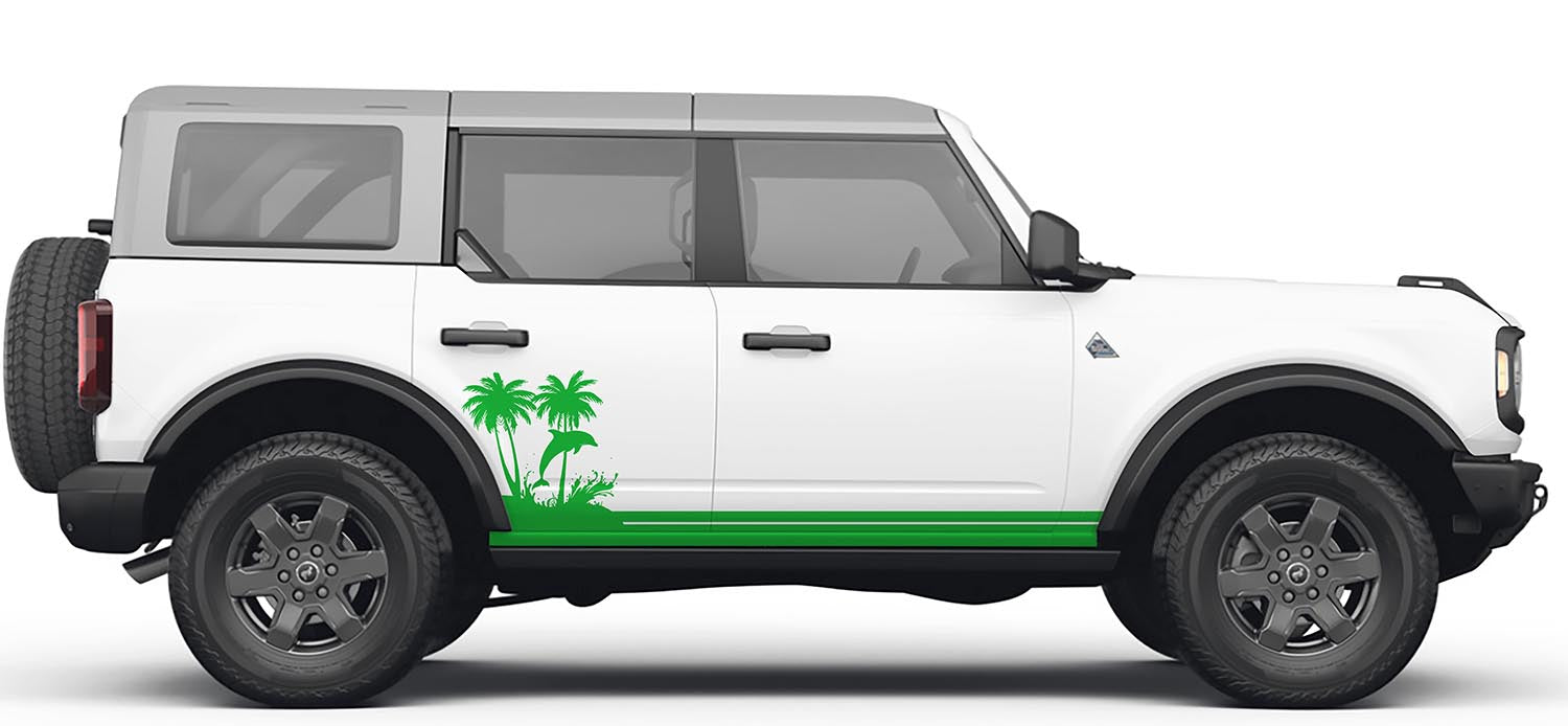 Ocean Dolphin Wave & Palm Tree Lower Rocker Vinyl Decal Fits Ford Bronco 4-Door (2021+)