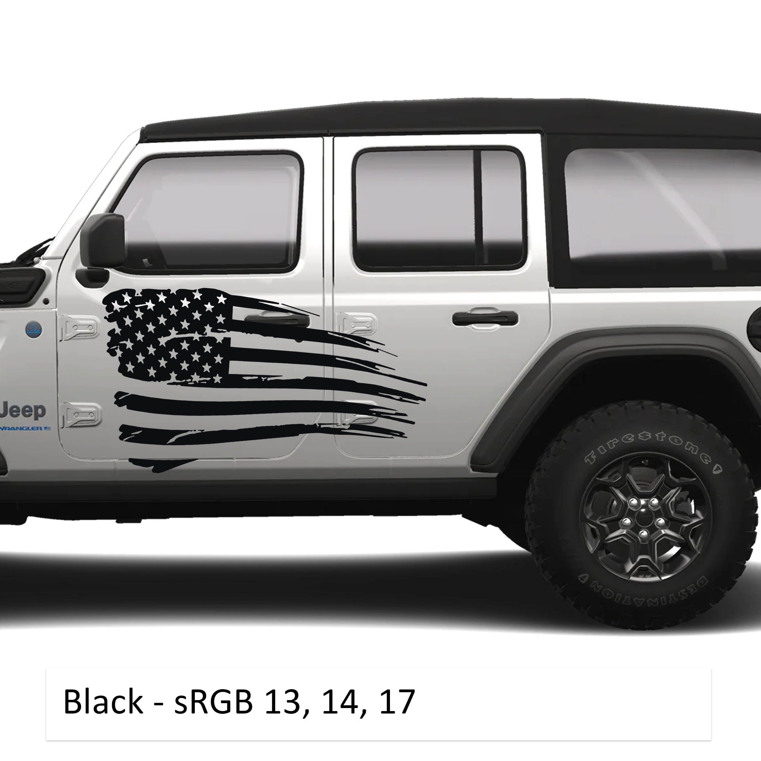 Tattered American Flag Side Body Graphics Kit Vinyl Decal - Fits 2018+ Jeep Wrangler JL/JLU Gladiator JT
