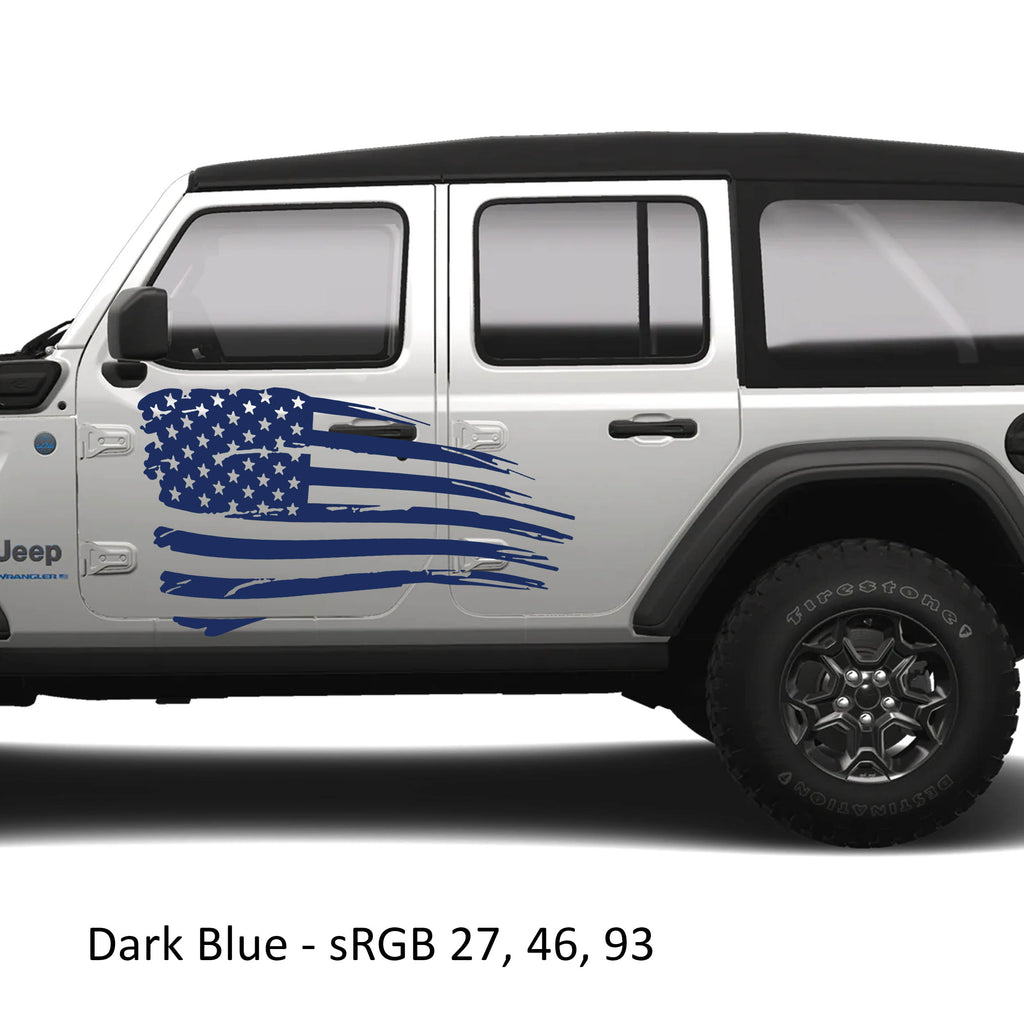 Tattered American Flag Side Body Graphics Kit Vinyl Decal - Fits 2018+ Jeep Wrangler JL/JLU Gladiator JT