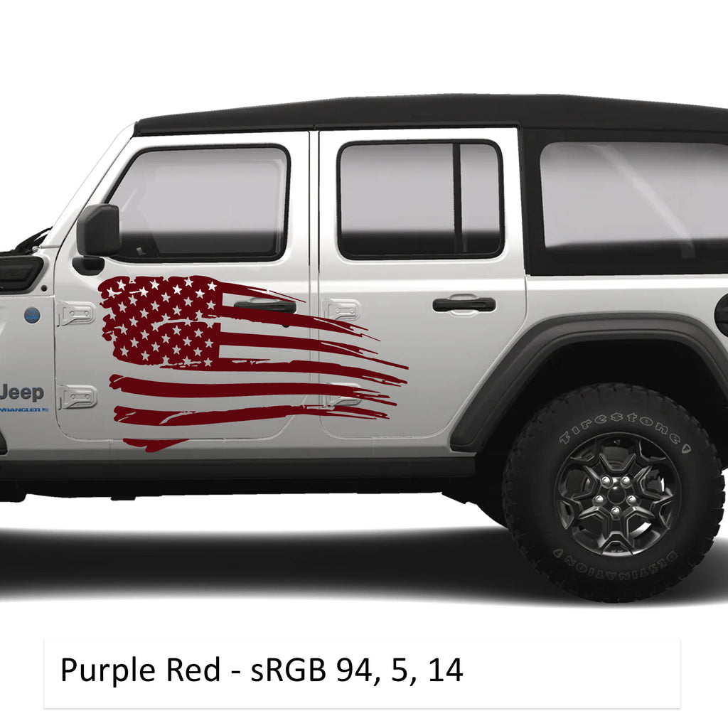 Tattered American Flag Side Body Graphics Kit Vinyl Decal - Fits 2018+ Jeep Wrangler JL/JLU Gladiator JT