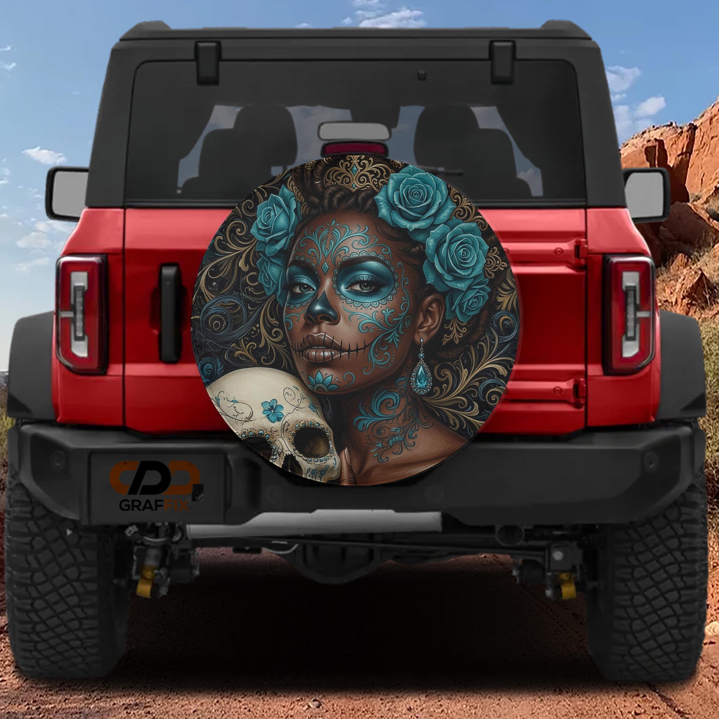 La Reina Dorada Ebony Day of the Dead Queen Spare Tire Cover