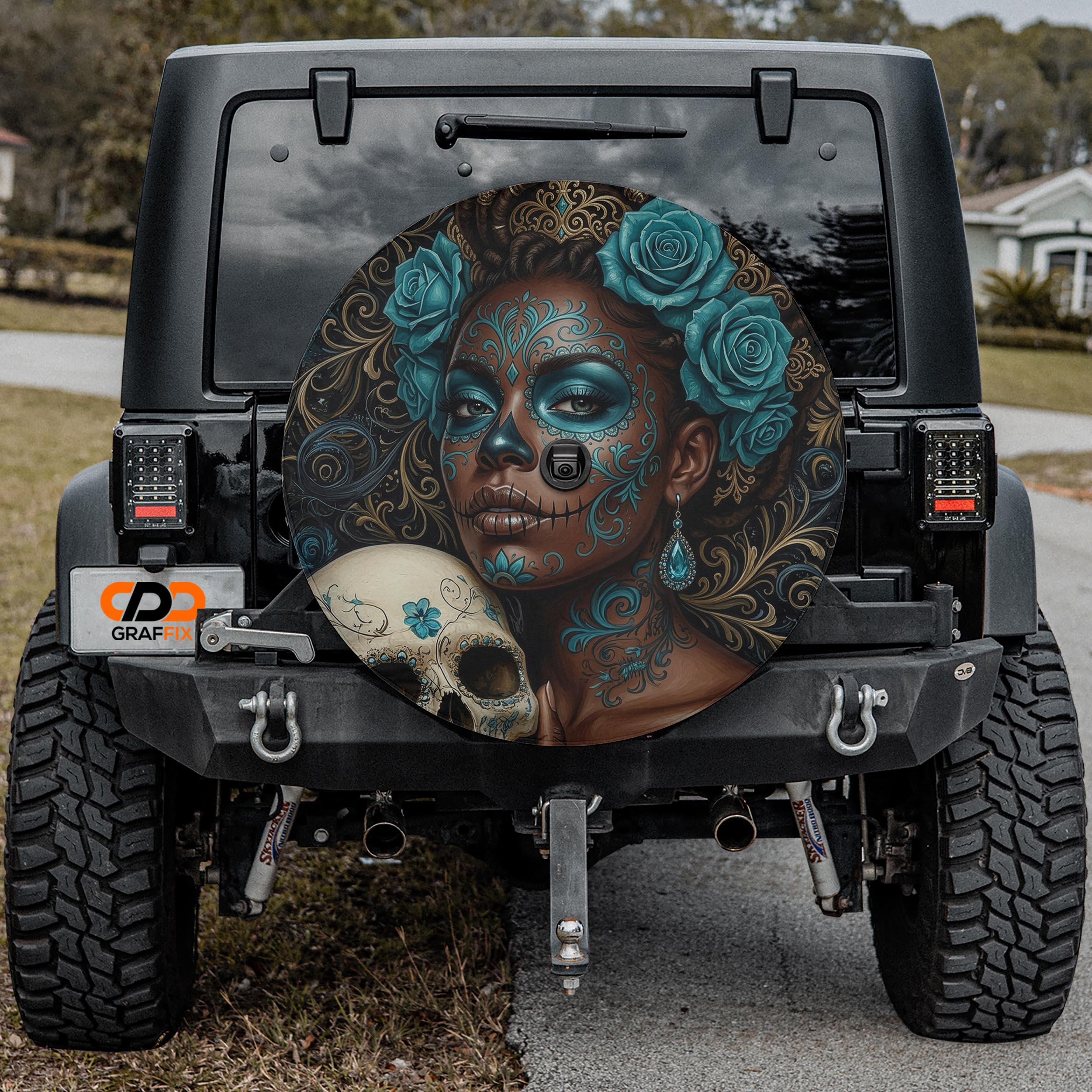 La Reina Dorada Ebony Day of the Dead Queen Spare Tire Cover