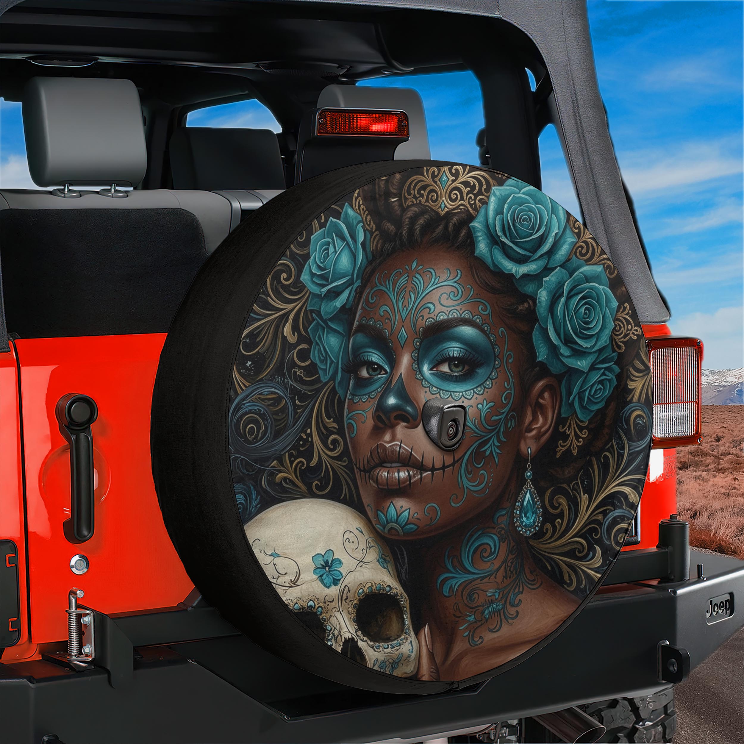 La Reina Dorada Ebony Day of the Dead Queen Spare Tire Cover