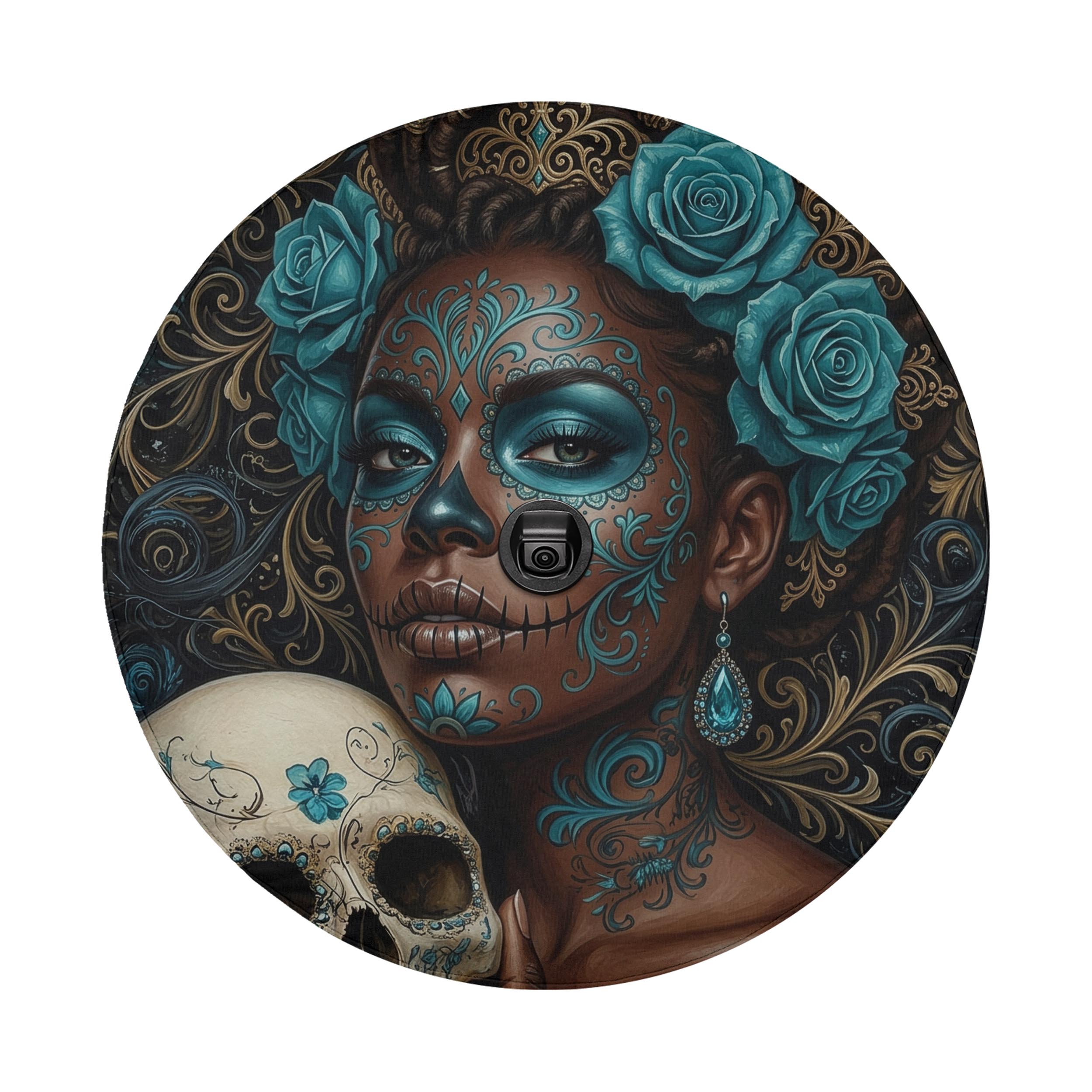 La Reina Dorada Ebony Day of the Dead Queen Spare Tire Cover