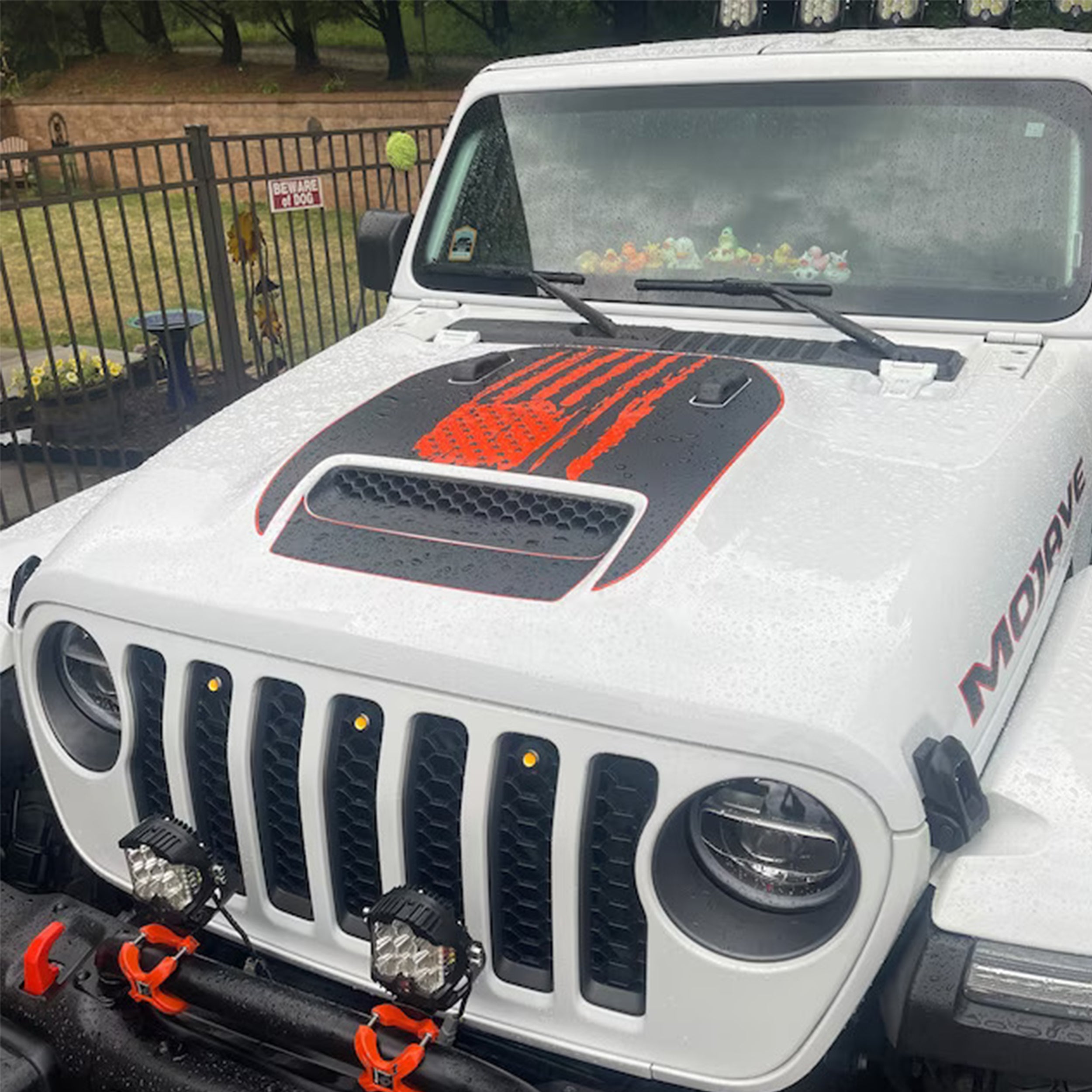 Tattered 2-Layer American Flag Clawed Foot Hood Vinyl Decal - Fits Wrangler 392 & Gladiator Mojave Models