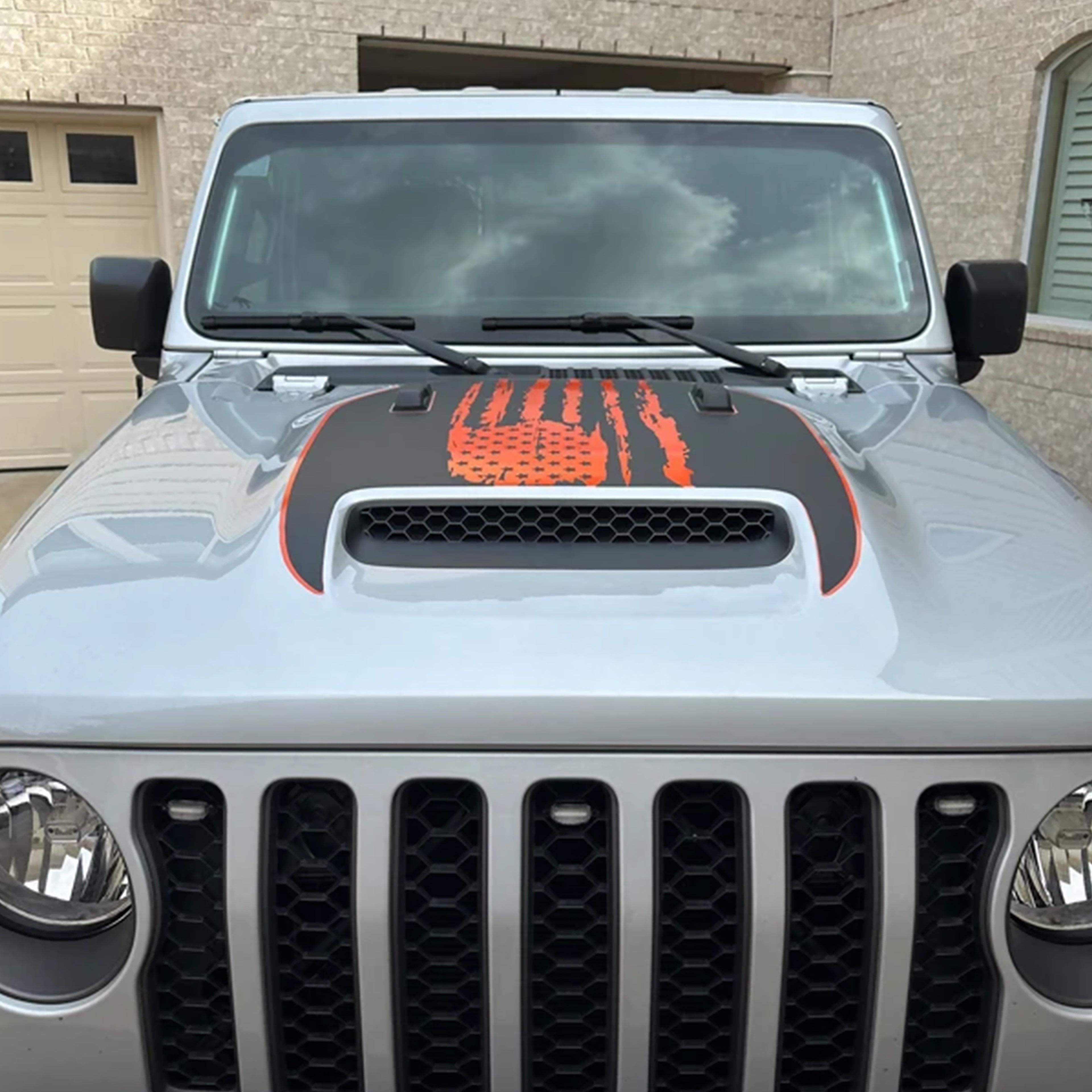 Tattered 2-Layer American Flag Clawed Foot Hood Vinyl Decal - Fits Wrangler 392 & Gladiator Mojave Models