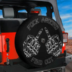 FAFO skeleton middle fingers spare tire cover in black and white