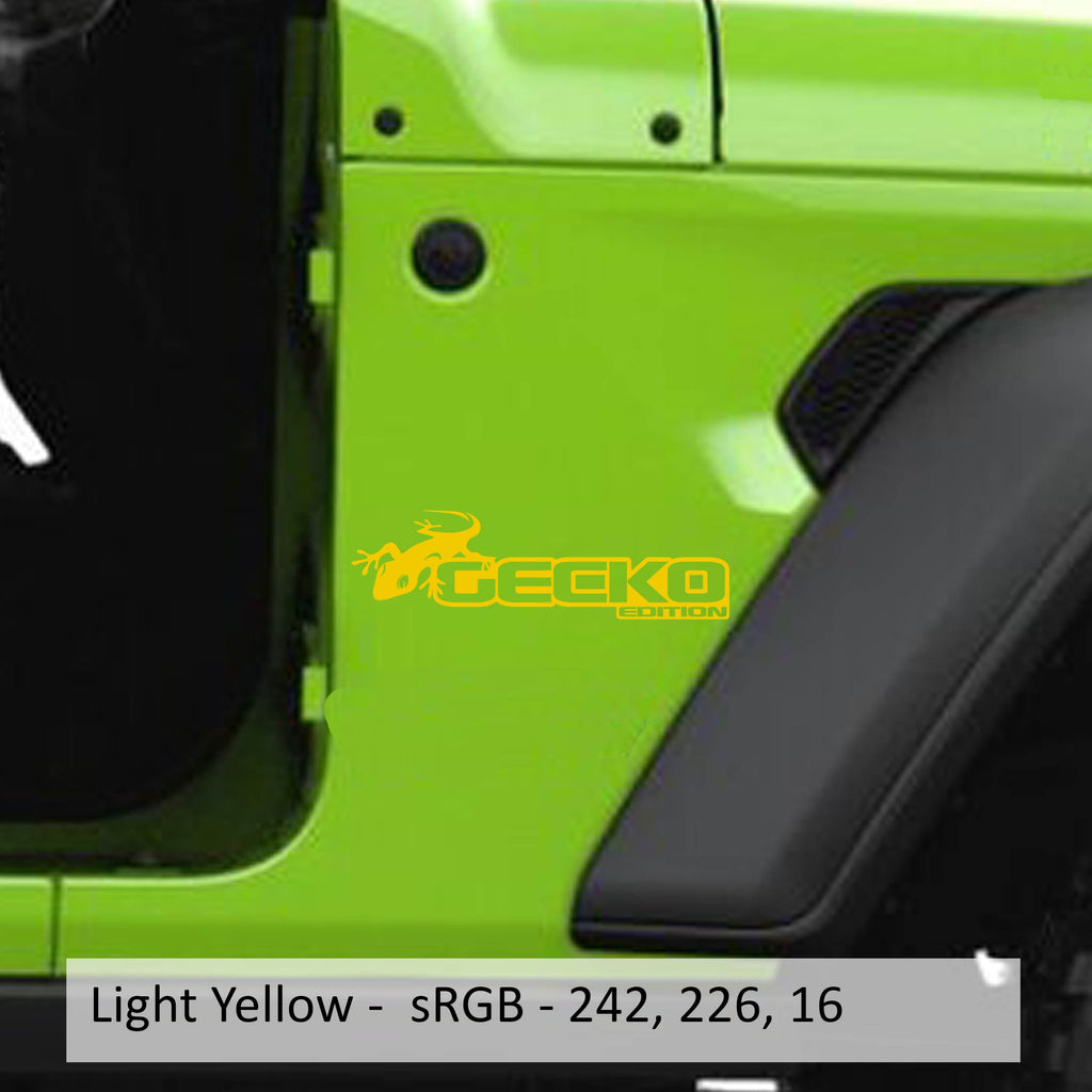 Light yellow Gecko Green edition fender decal mockup pair for Jeep Wrangler JL Gladiator JT