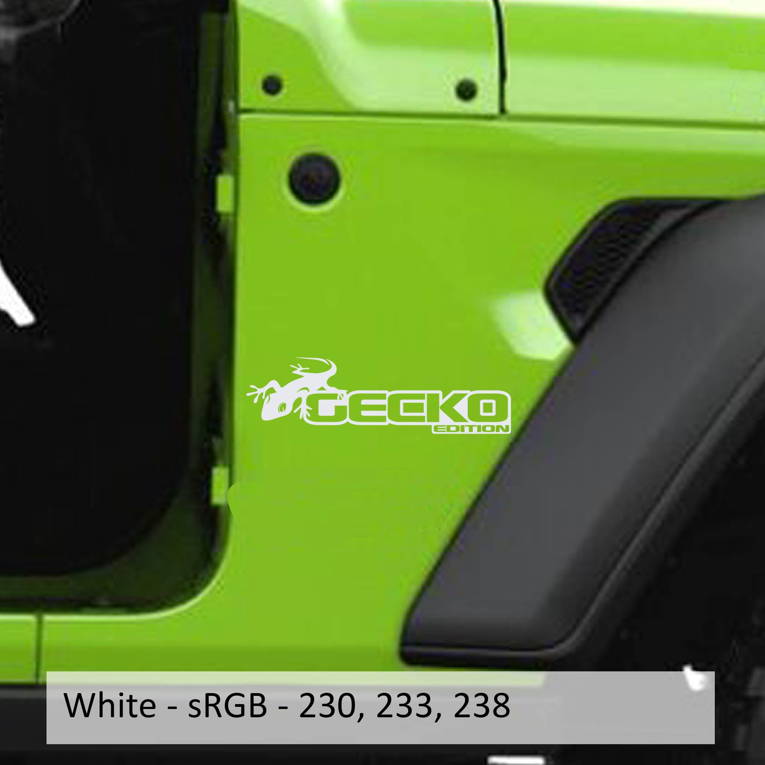 White Gecko Green edition fender decal mockup pair for Jeep Wrangler JL Gladiator JT