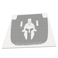 Gladiator Spartan helmet hood blackout decal in gray vinyl with Gladiator text on backing sheet