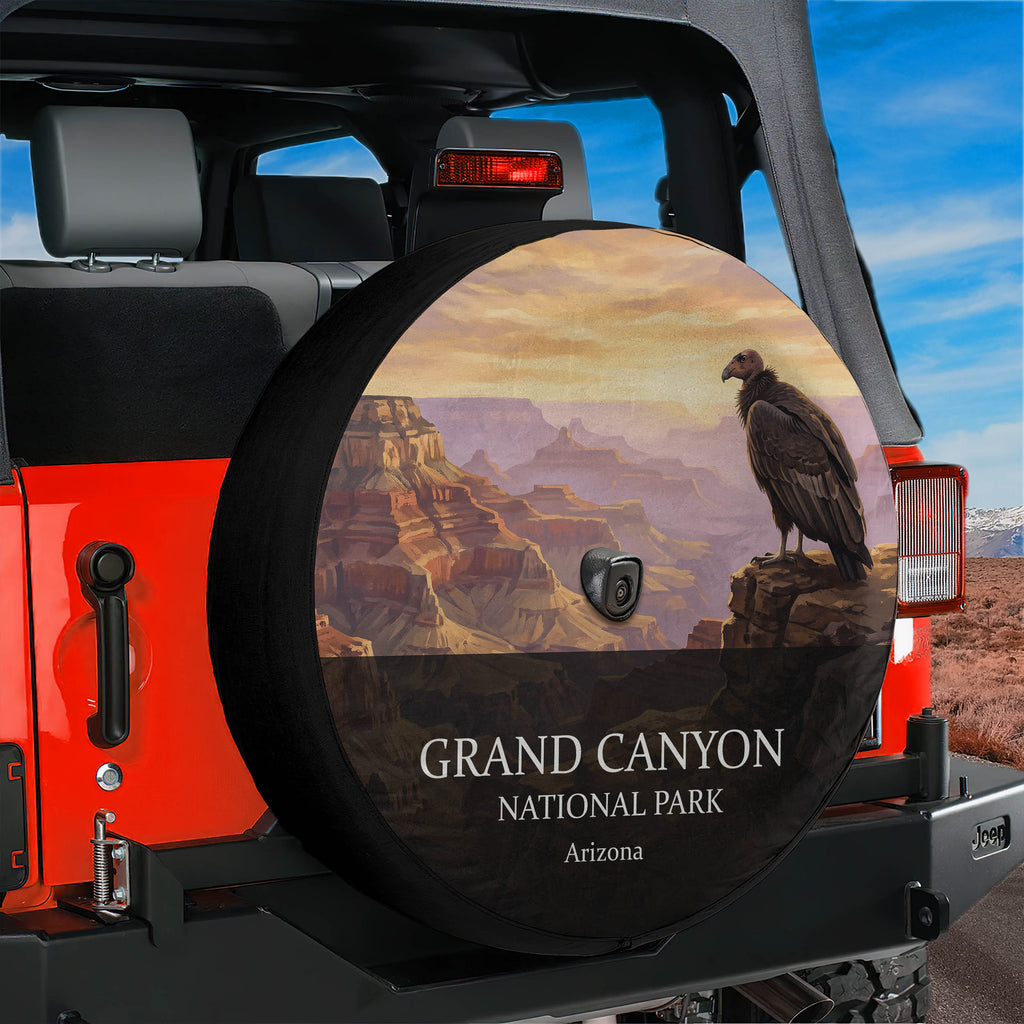 Grand Canyon National Park spare tire cover mounted on a Jeep Wrangler tailgate