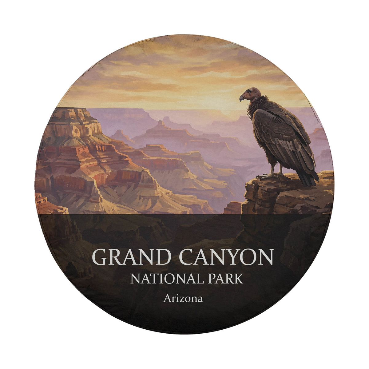 Grand Canyon National Park spare tire cover without a camera hole, showing a California condor on the rim above layered canyon walls