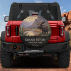 Grand Teton National Park spare tire cover mounted on a Ford Bronco tailgate
