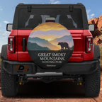 Great Smoky Mountains National Park spare tire cover mounted on a Ford Bronco tailgate