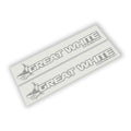 Great White Edition Jeep side hood decal pair featuring a shark graphic alongside bold outlined lettering