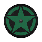 Green Military Star spare tire cover flat round product shot with bold olive drab military star insignia