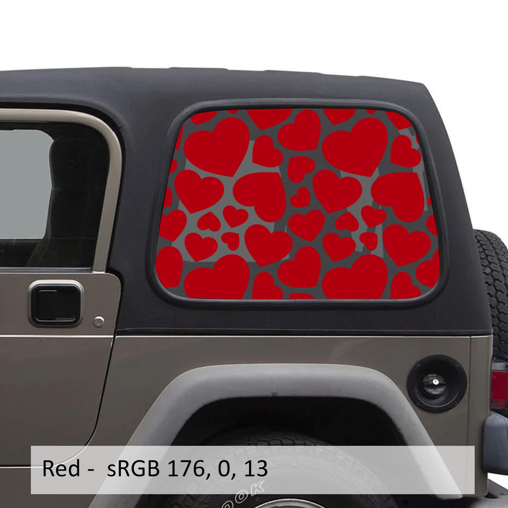 Heart Print Window Decal Set - Fits Jeep Wrangler TJ Hardtop 1997 - 2006
