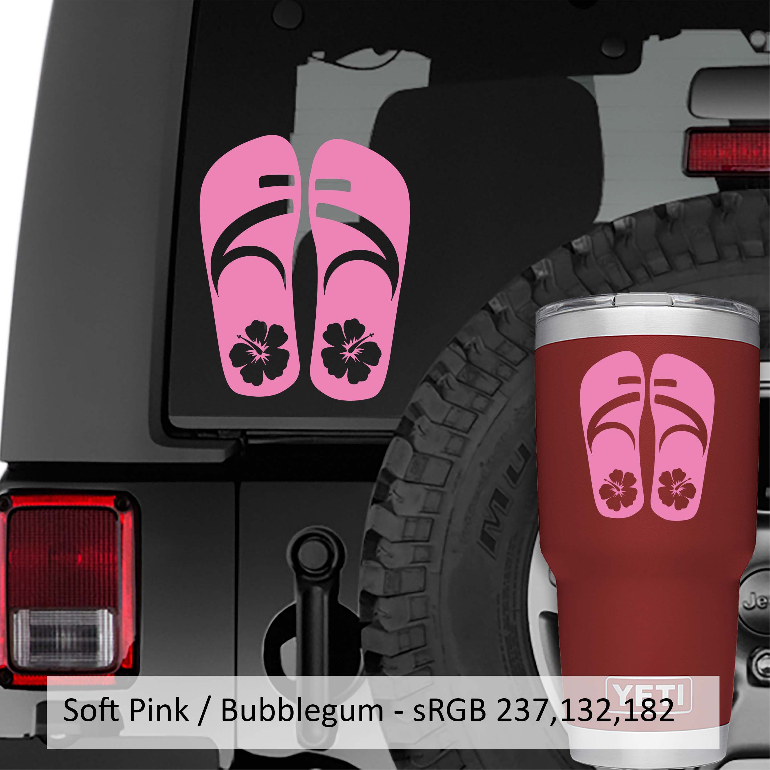 Hibiscus Flower on Flip Flops Vinyl Decal
