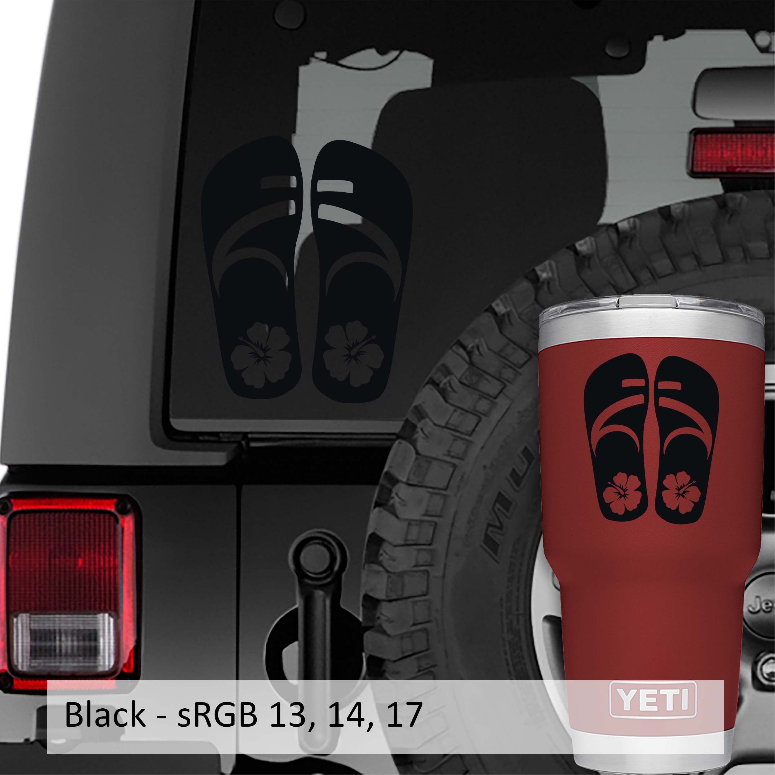 Hibiscus Flower on Flip Flops Vinyl Decal