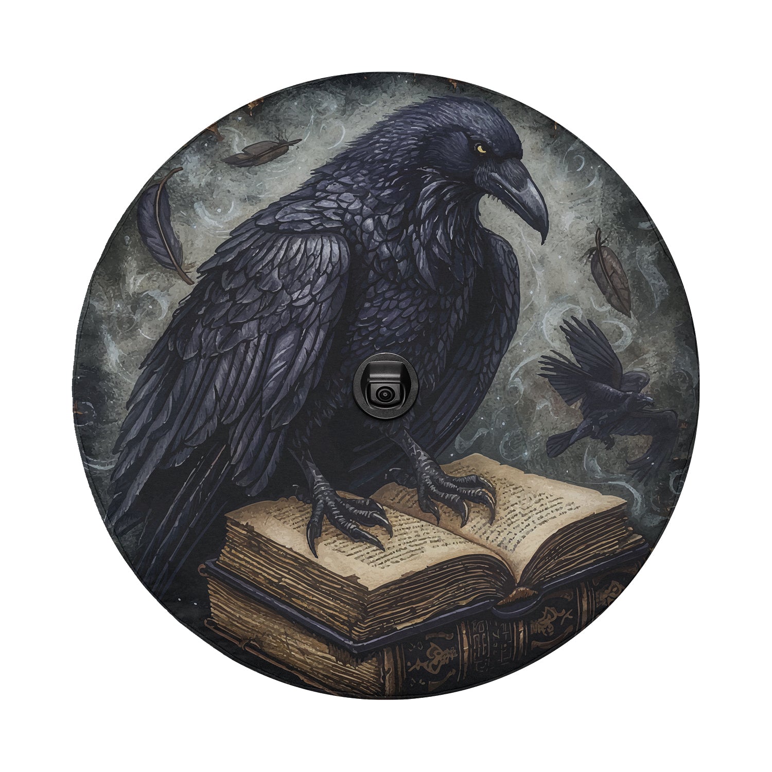 Hugginn's Black Raven Tome Spell Book Spare Tire Cover
