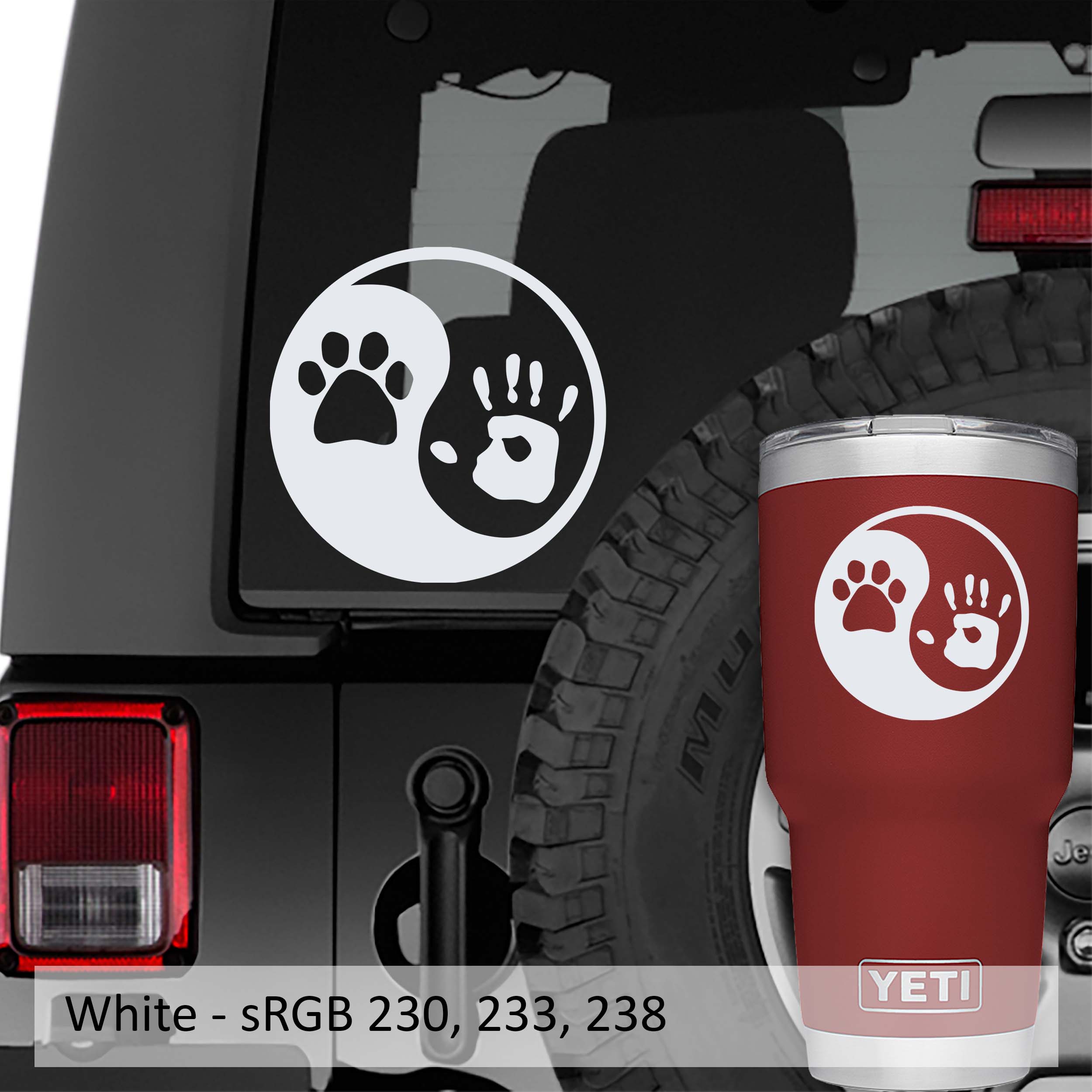 Human Hand Dog Paw Yin Yang Chinese Symbol Vinyl Decal